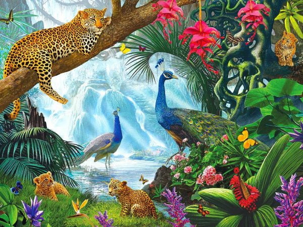 Peacocks & Leopards 1000pc Jigsaw Puzzle