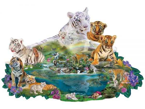 Tigers at the Pool 1000 PC Shaped Jigsaw puzzle