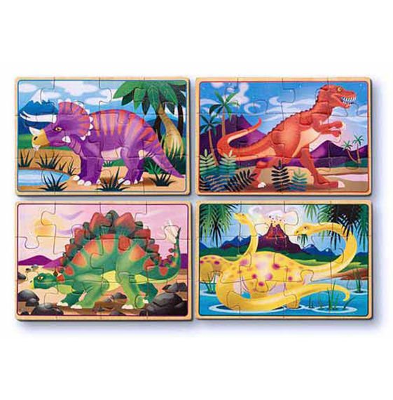 Jigsaw Puzzle by Melissa & Doug - Dinosaurs 4 x 12 PC Wooden Puzzles