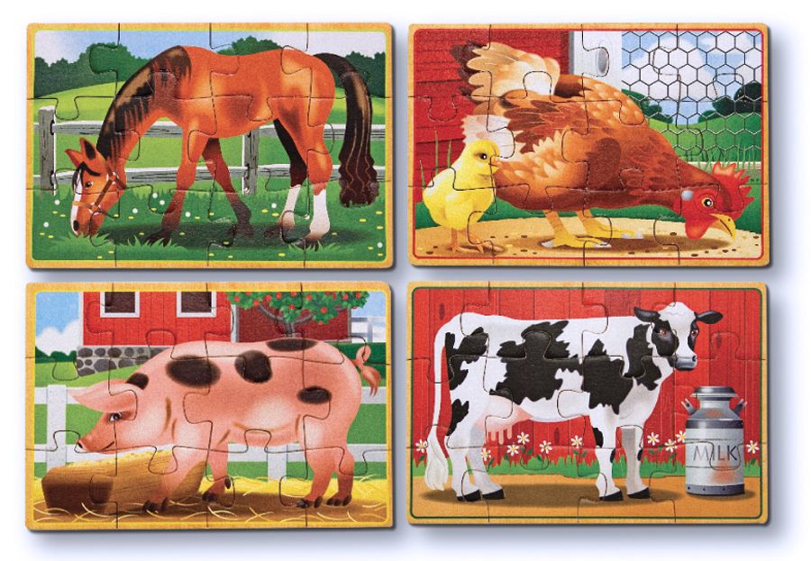 FARM ANIMALS 4 X 12 PC WOODEN JIGSAW PUZZLE Puzzle Palace Australia