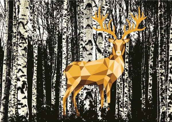 Touch of Gold - Deer in the Birch Forest 1200 Piece Puzzle