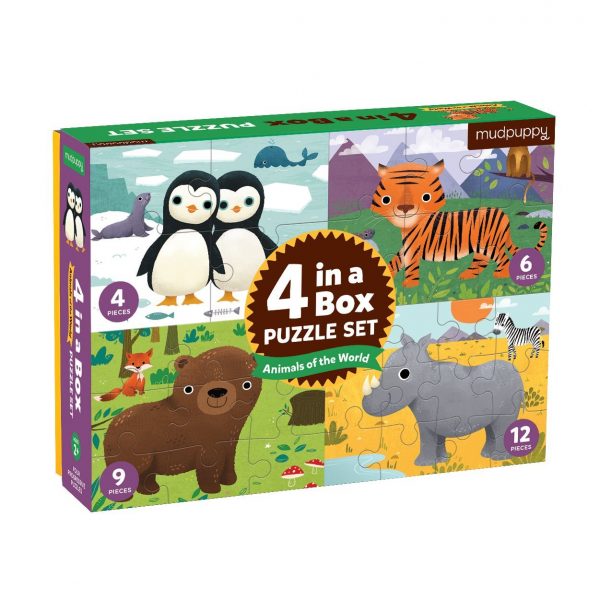 4 in a Box Puzzle Set - Animals of the World - Mudpuppy
