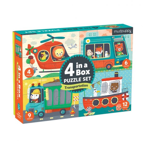 4 in a Box Puzzle Set - Transportation - Mudpuppy
