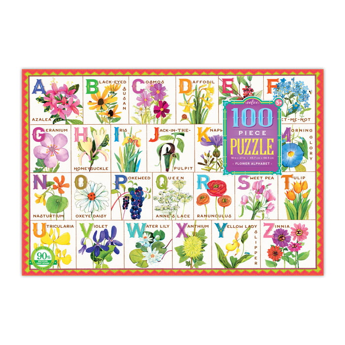 flower alphabet 100 piece jigsaw puzzle eeboo