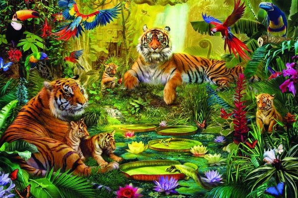 Tiger Family in the Jungle 1500 Piece Puzzle - Jumbo