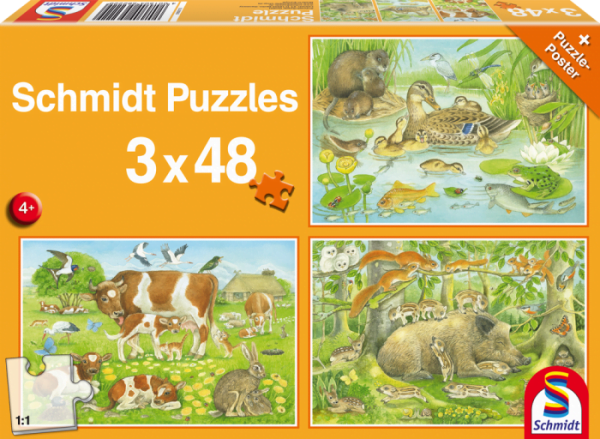 Animal Families 3 x 48 Piece Schmidt Jigsaw Puzzle