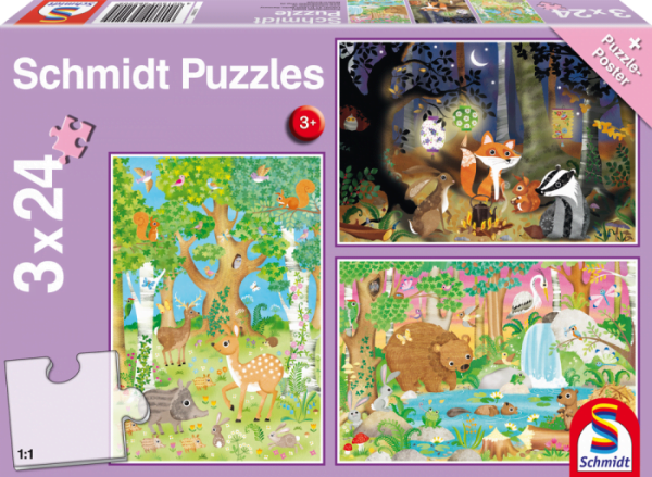 Animals of the Forest 3 x 24 Piece Schmidt Jigsaw Puzzle