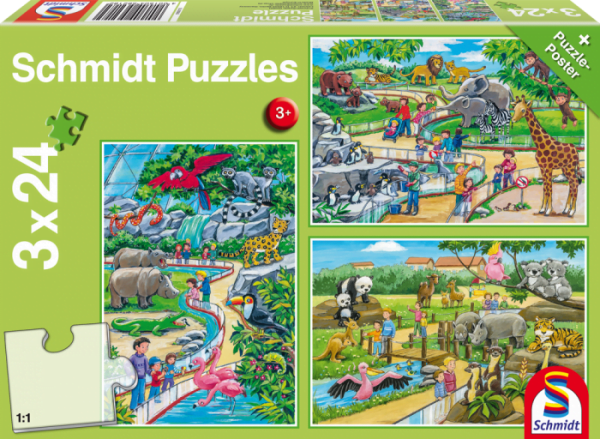 A Day at the Zoo 3 x 24 Piece Schmidt Jigsaw Puzzle