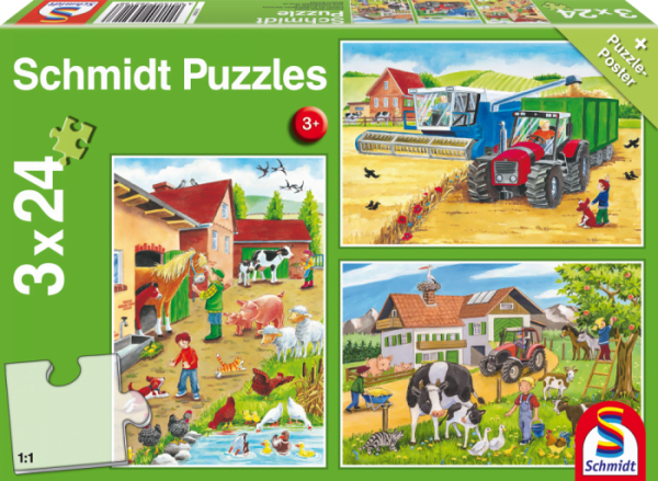 On the Farm 3 x 24 Piece Schmidt Jigsaw Puzzle