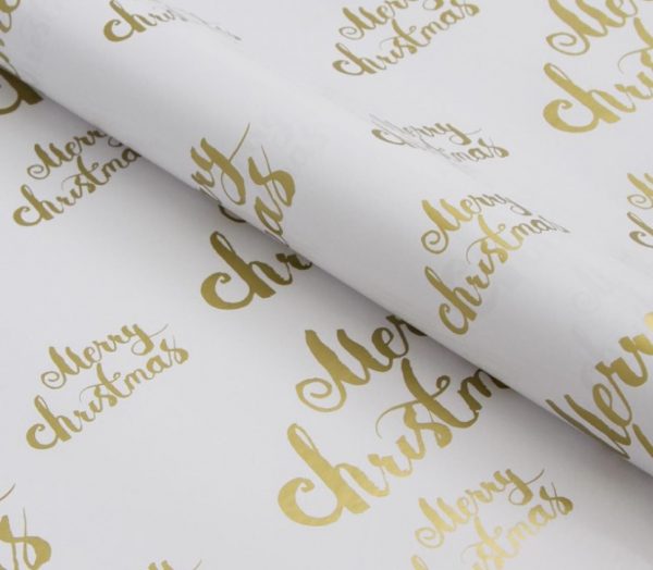 Wrapping Paper - Merry Christmas Gold on White