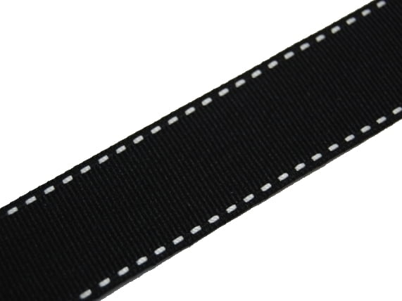 Gift Wrap Ribbon - Black with White Stitch