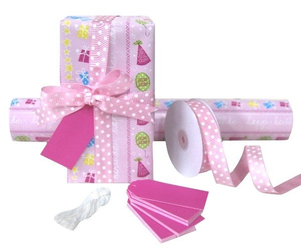 Gift Wrap Set - Pink Happy Birthday