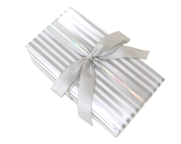 Gift Wrap Combo - Paper and Ribbon - Silver Strip on White