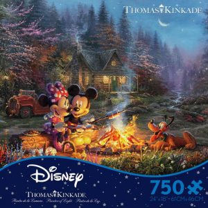 Thomas Kinkade Disney Mickey and Minnie Campheart Fire 750 Piece Puzzle