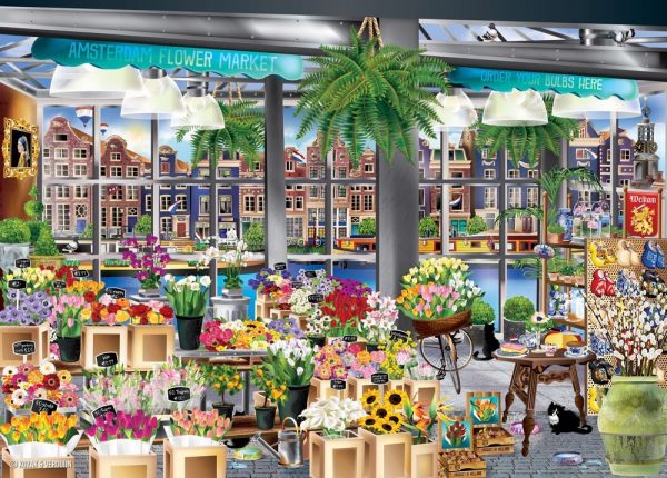 Windows to the World - Amsterdam Flower Market 1000 Piece Jigsaw Puzzle - Holdson