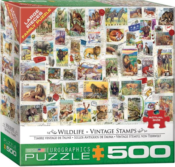 Wildlife Vintage Stamps 500 Large Piece Jigsaw Puzzle - Eurographics