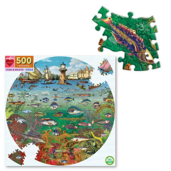 Fish and Boats 500 Piece Round Jigsaw Puzzle - eeBoo