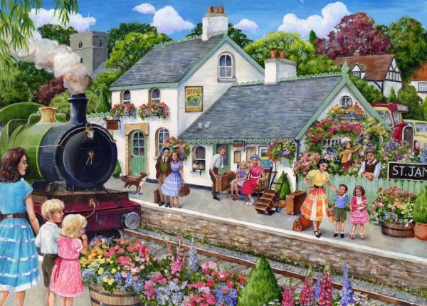 The English Village - Stop at the Train Station 500 XL Piece Jigsaw Puzzle - Holdson