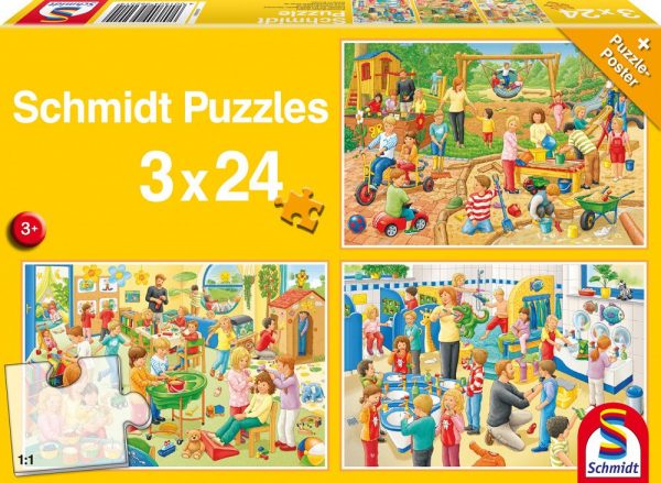 Day at Playschool 3 x 24 Piece Jigsaw Puzzles - Schmidt