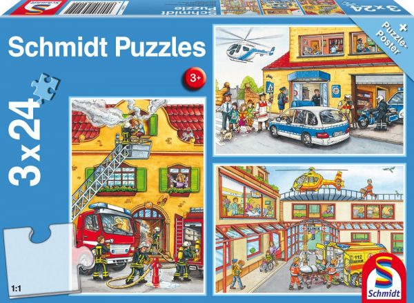 Fire Brigade & Police 3 x 24 Piece Jigsaw Puzzle - Schmidt