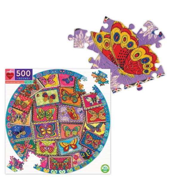 Vintage Butterfly Round 500 Piece Jigsaw Puzzle - eeBoo