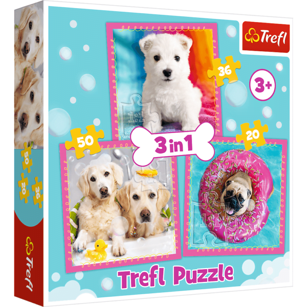 Dogs in the Bath 3-in-1 Puzzle Set - Trefl
