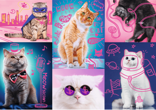 Neon Colour Line - Awesome Cats 1000 Piece Puzzle - Trefl