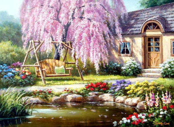 Cherry Blossom Cottage 1000 Piece Jigsaw Puzzle - Anatolian