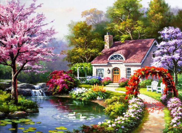 Spring Cottage in Full Bloom 1500 Piece Jigsaw Puzzle - Anatolian