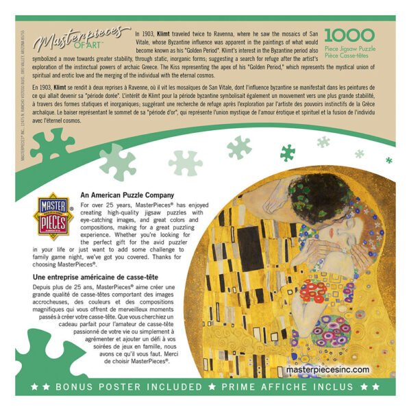 Masterpieces of Art - Gustave Klimt The Kiss 1000 Piece Puzzle - Masterpieces