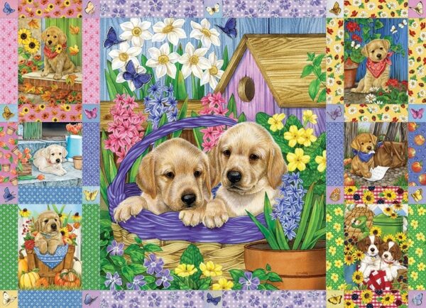 Puppies & Posies Quilt 1000 Piece Jigsaw Puzzle - Cobble Hill