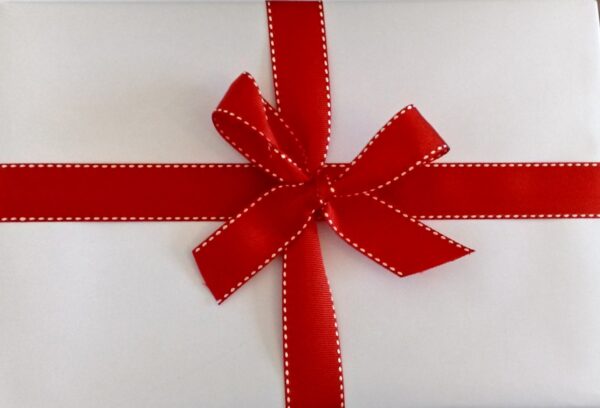 Wrapping Paper - Gloss White with Red Stripe Ribbon