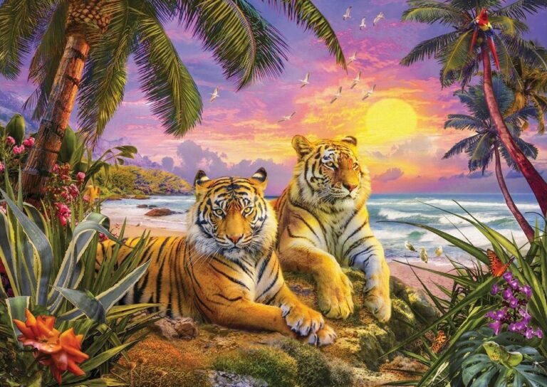 Fur and Feathes - Tropical Tiger Sunset 1000 Piece Puzzle