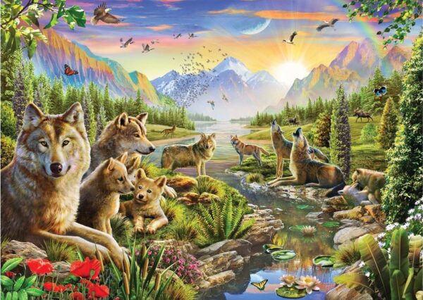 Fur and Feathers - Summer Wolf Family 1000 Piece Puzzle - Holdson