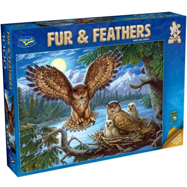Fur & Feathers - Night Owl Family 1000 Piece Jigsaw Puzzle - Holdson