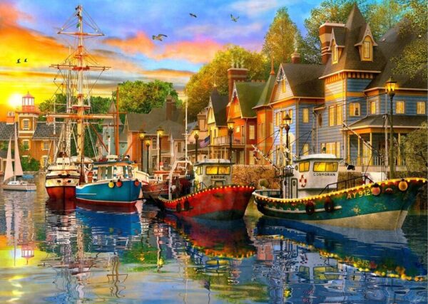 Safe Harbour - Lights on the Harbour 1000 Piece Jigsaw Puzzle - Holdson