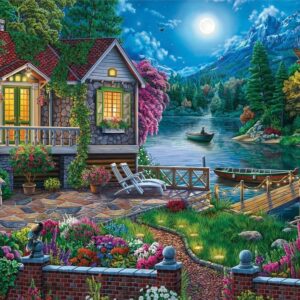 Moonlight House by Lake 1000 Piece Puzzle - Holdson