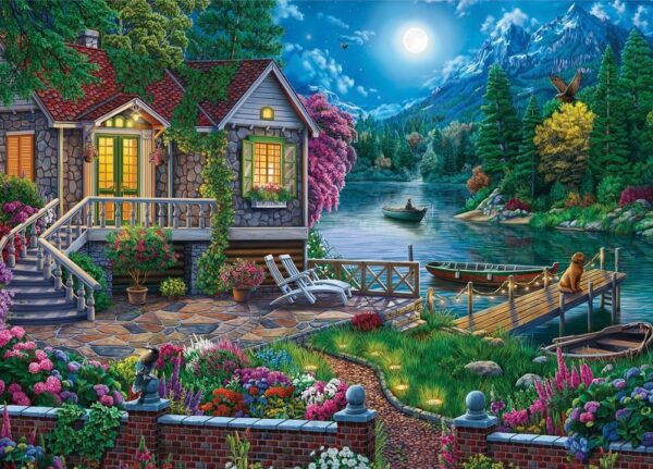 Moonlight House by Lake 1000 Piece Puzzle - Holdson