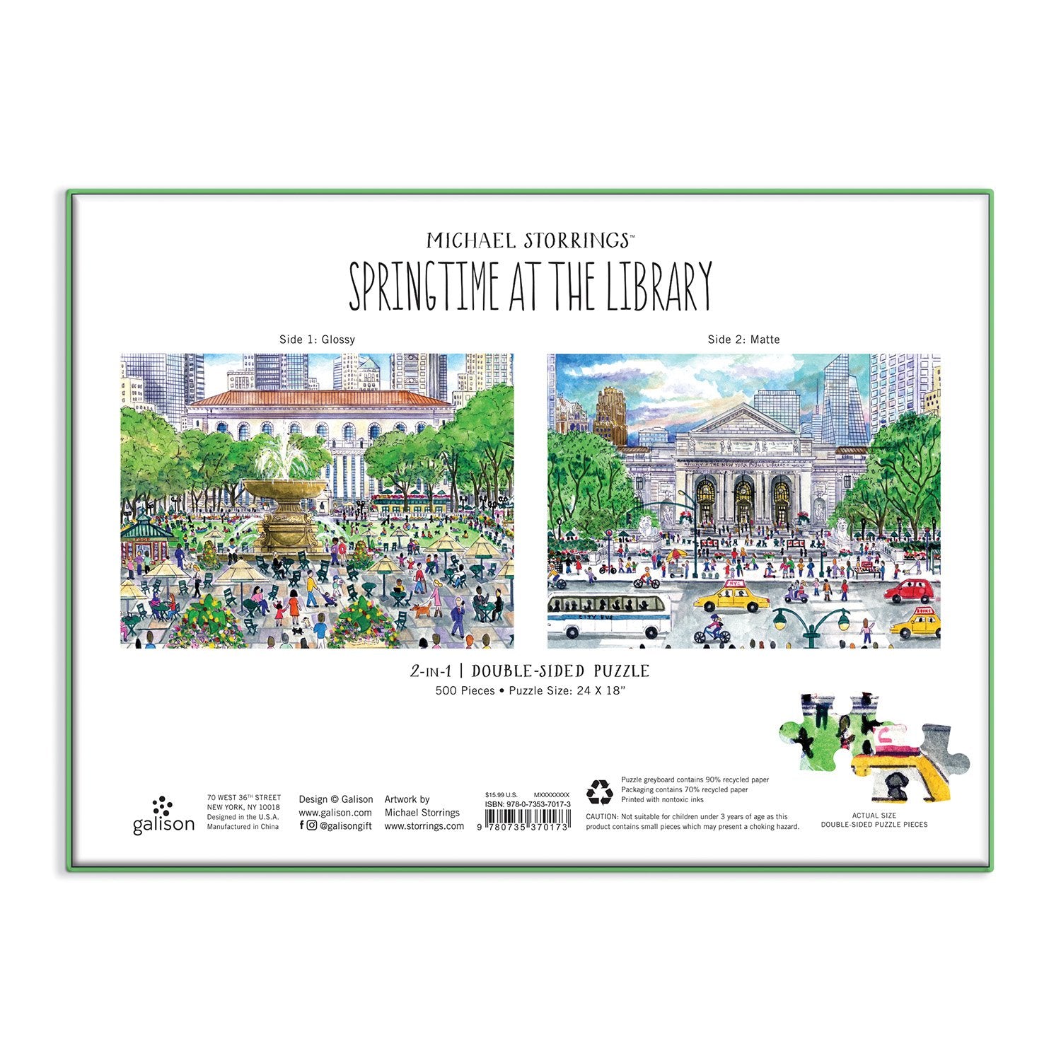 Michael Storrings - Spring Time at the Library 500 Piece Double sided Puzzle - Galison