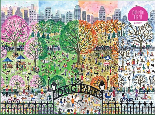 Galison - Michael Storrings Dog Park in Four Seasons 1000 Piece Puzzle