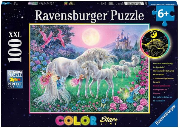 Unicorns in the Moonlight Glow in the Dark 100 Piece Puzzle