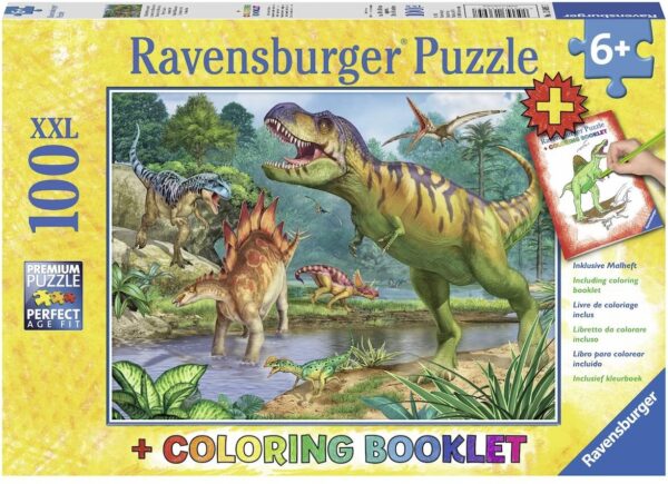 World of Dinosaurs 100 Piece Puzzle & Colouring Booklet