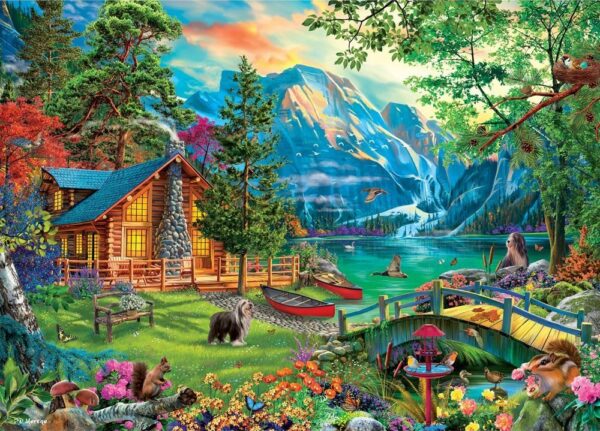 The Waters Edge Mountain Lake Lodge 1000 Piece Puzzle