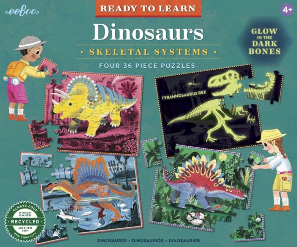 Dinosaurs Glow in the Dark 4 x 36 Piece Puzzles