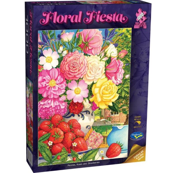Floral Fiesta - Peonies, Roses and Strawberries 1000 Piece Puzzle