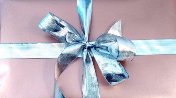 Rose Gold Paper with Shiny Silver Ribbon