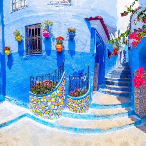 Turquoise Street in Chefchaouen Maroco