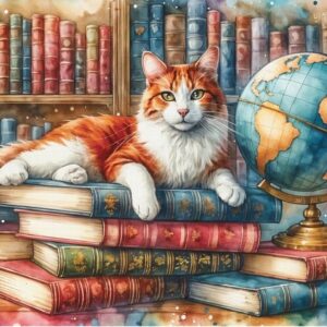 Delfy - Books, Globe & Purrs 1000 Piece Puzzle