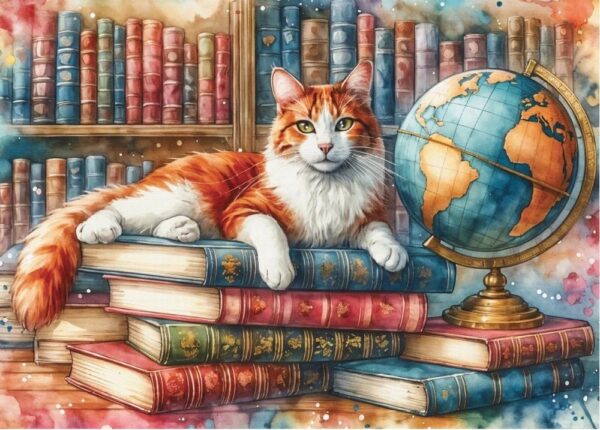 Delfy - Books, Globe & Purrs 1000 Piece Puzzle
