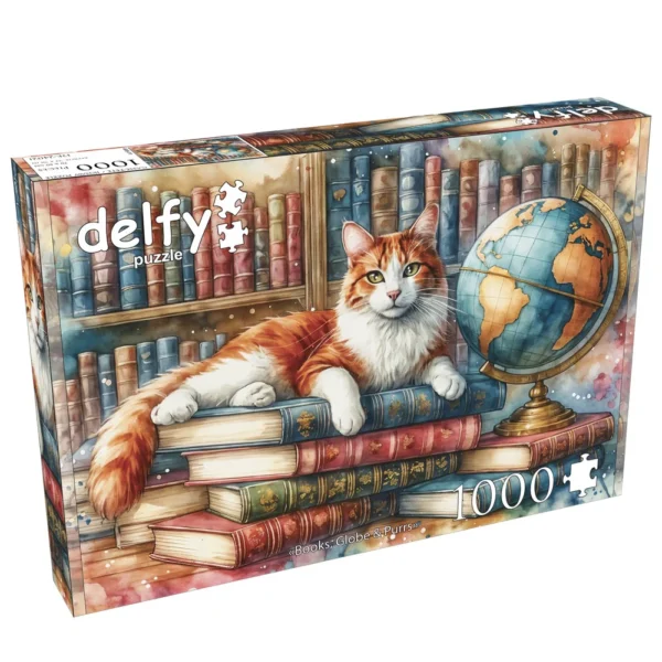 Delfy - Books, Globe & Purrs 1000 Piece Puzzle - Image 2